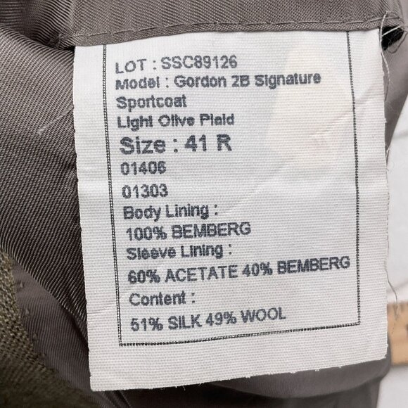 Jos A Bank Blazer Men 41R Green Plaid Gordon Signature Wool Silk Jacket Classic - Picture 8 of 14